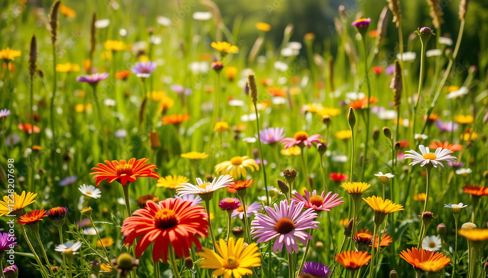 Fototapeta premium Sunlit Meadow with Wildflowers