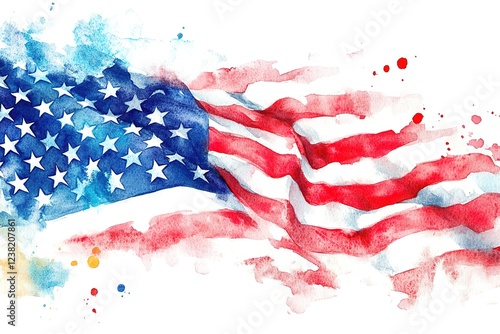 Watercolor American Flag Design with Artistic Splatter