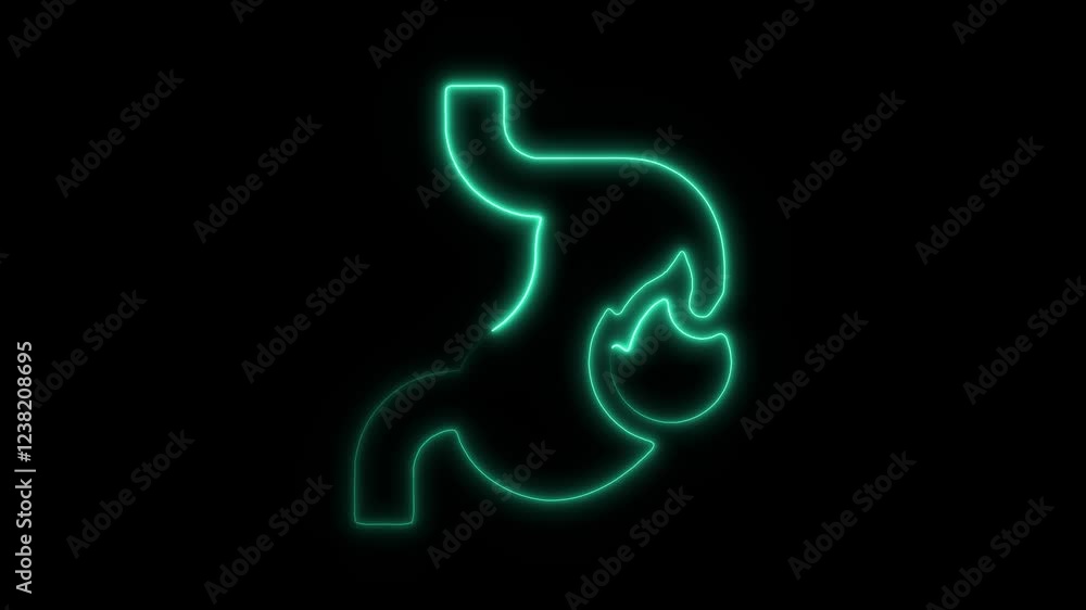 Glowing Neon Heartburn Icon, Symbol of Gastrointestinal Distress, HD Video Motion Graphic Animation on Black Background Glowing Neon Heartburn Icon, Symbol of Gastrointestinal Distress, HD Video Motion Graphic Animation on Black Background