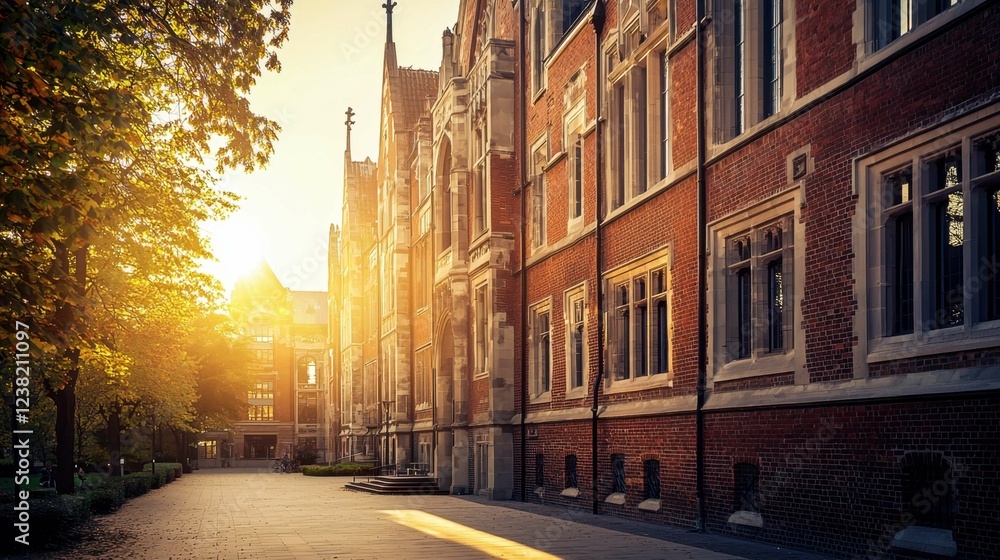Fototapeta premium Historic Building Facade at Sunset with Beautiful Light Effects