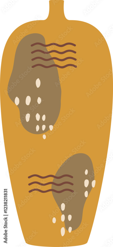 Minimalist illustration featuring a yellow vase with abstract brown shapes and white dots, embodying modern design and artistic expression for home decor Minimalist illustration featuring a yellow vase with abstract brown shapes and white dots, embodying modern design and artistic expression for home decor