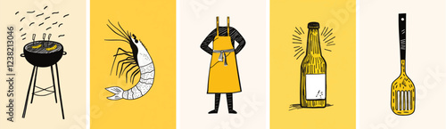 Set of summer barbeque Hand drawn style illustration design elements