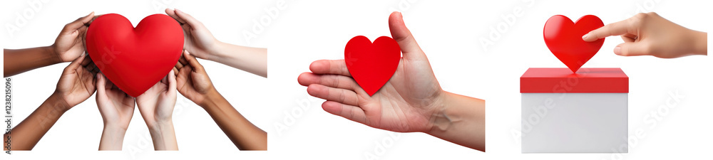 Obraz premium PNG Hand holding heart symbol, isolated element set, transparent background