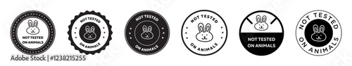 Icon set of not tested on animals in six variations with black and white color