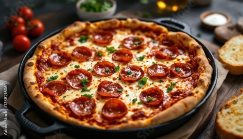 Wallpaper Mural Delicious pepperoni pizza with fresh herbs in a rustic setting Torontodigital.ca