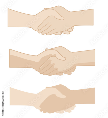 different types of handshake illustration vector flat icons on white background Business partners handshake. Partnership, deal, agreement, respect and cooperation, professional communication concept.