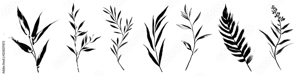Naklejka premium PNG Elegant botanical leaf illustrations on transparent background
