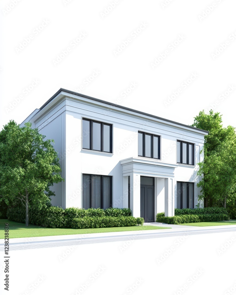 Architectural rendering of a modern building design with landscaped surroundings showcasing contemporary features and clarity in structure Architectural rendering of a modern building design with landscaped surroundings showcasing contemporary features and clarity in structure