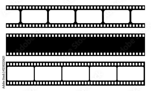 Movie long film strip isolated on white background. Film strip template. Cinema and filmmaking concept.