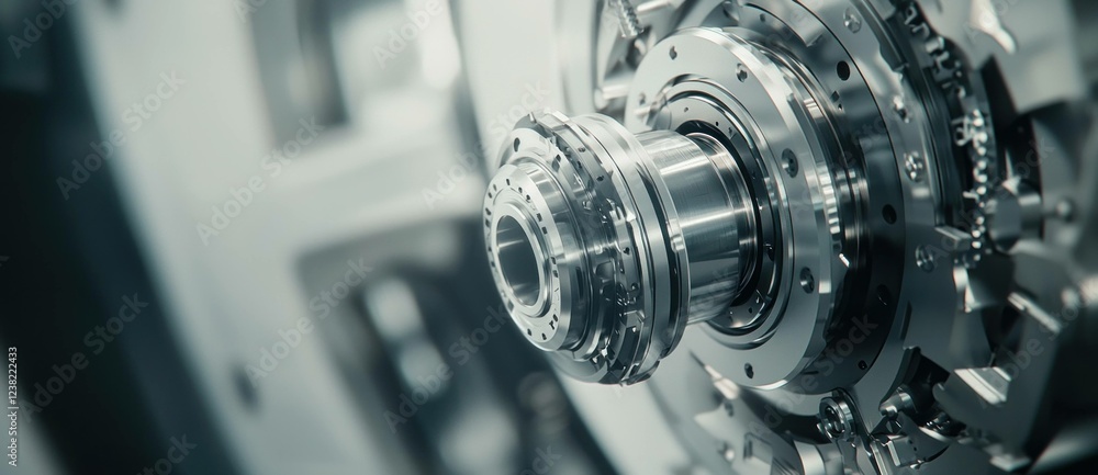 Fototapeta premium High resolution close up of a metallic mechanical gear showcasing intricate details, ideal for technology, engineering, and industrial design themes