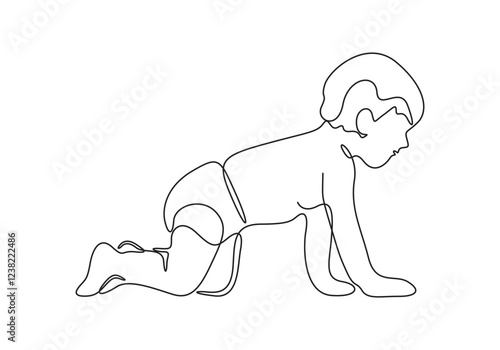 Continuous single line drawing of the baby crawls. Isolated on white background vector illustration