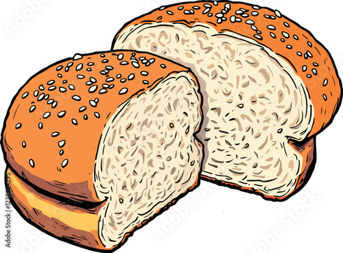 Sesame bun sliced in half showing soft interior
