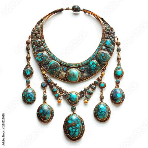 Neyshabur turquoise necklaces feature rare blue gemstones with unique patterns.
