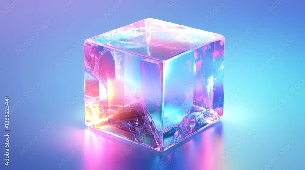 Iridescent cube glows, studio backdrop, vibrant background, digital art Iridescent cube glows, studio backdrop, vibrant background, digital art