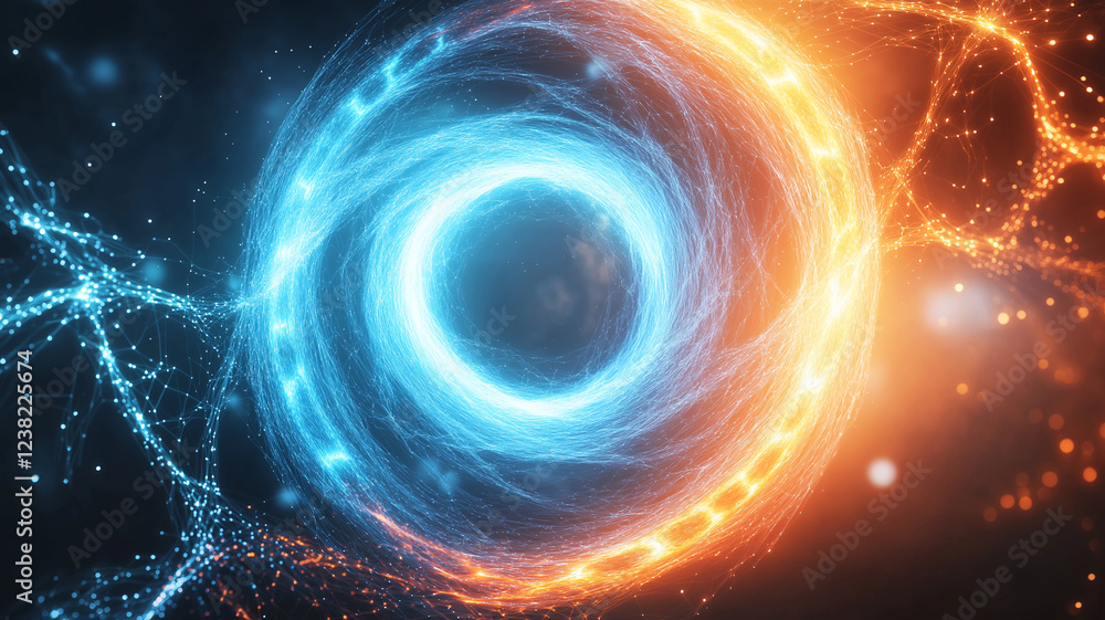 Abstract background with glowing blue and orange circular lines, creating dynamic and energetic visual effect. This design evokes sense of movement and modernity Abstract background with glowing blue and orange circular lines, creating dynamic and energetic visual effect. This design evokes sense of movement and modernity