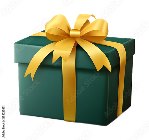 green gift box with yellow ribbon isolated on white background 