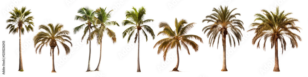 Obraz premium Coconut tree tropical plant png cut out element set, transparent background