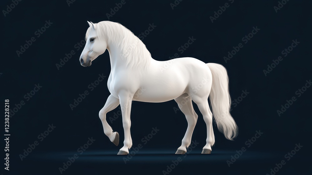 Fototapeta premium A majestic brown Andalusian horse elegantly poses against a striking navy blue backdrop, highlighting its natural beauty and graceful elegance in a breathtaking display