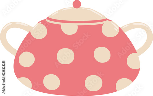 Cute pink teapot adorned with beige polka dots and a charming lid, resting on a white background, offering an ideal solution for storing and serving tea to guests