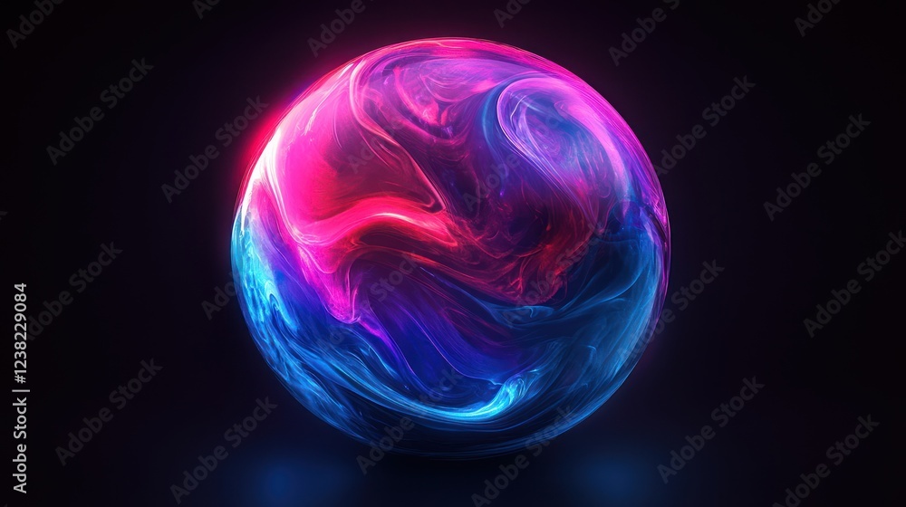 Obraz premium Glowing abstract sphere, vibrant colors, dark background, digital art, futuristic design