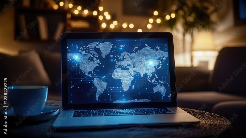 A laptop with a secure VPN interface encrypting online communications A laptop with a secure VPN interface encrypting online communications