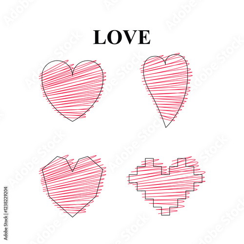 Illustrations with hearts, symbolizing love