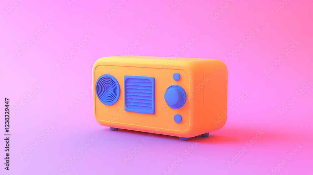 Fototapeta premium Bright vintage radio on colorful background.