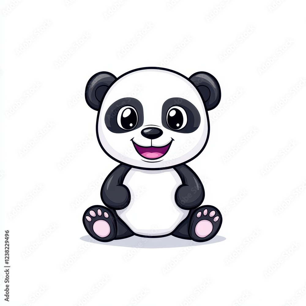 Fototapeta premium Cute panda mascot character concept art featuring an adorable smiling design, perfect for children's products, events, or educational materials