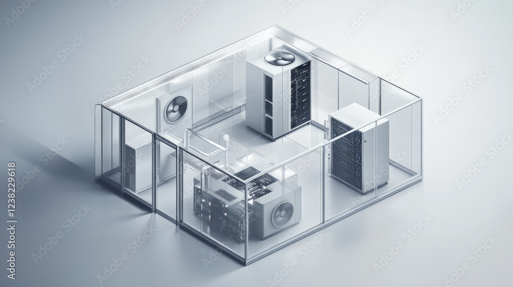 A modern data center with advanced cooling systems and security panels A modern data center with advanced cooling systems and security panels