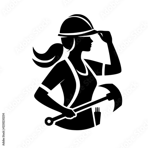 Empowering Woman in Construction: A Silhouette of Strength and Skill. This image depicts a strong female figure in a hardhat, symbolizing women's rising power in the construction industry.