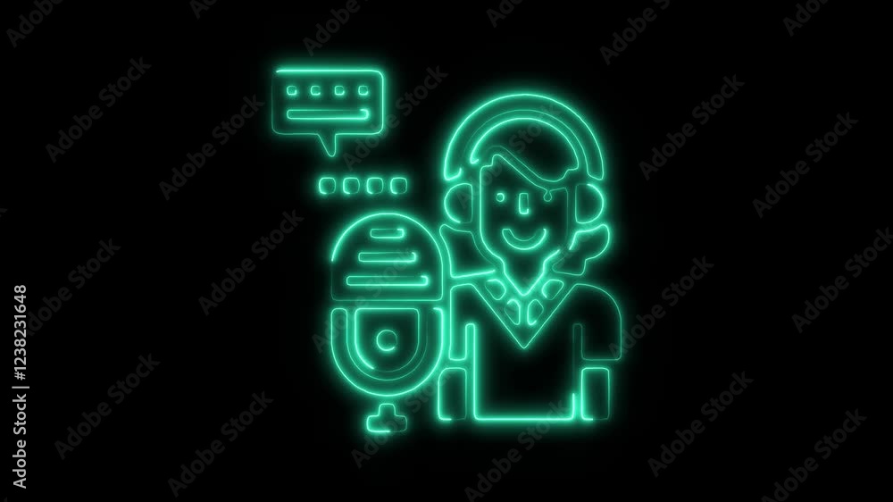 Glowing Neon Podcast Icon Animation on Black Background, HD Motion Graphic Representing Digital Media, Audio Content, and Online Communication Glowing Neon Podcast Icon Animation on Black Background, HD Motion Graphic Representing Digital Media, Audio Content, and Online Communication