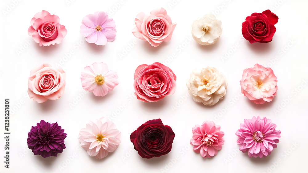 Set of different beautiful flowers isolated on white background. Set of different beautiful flowers isolated on white background.