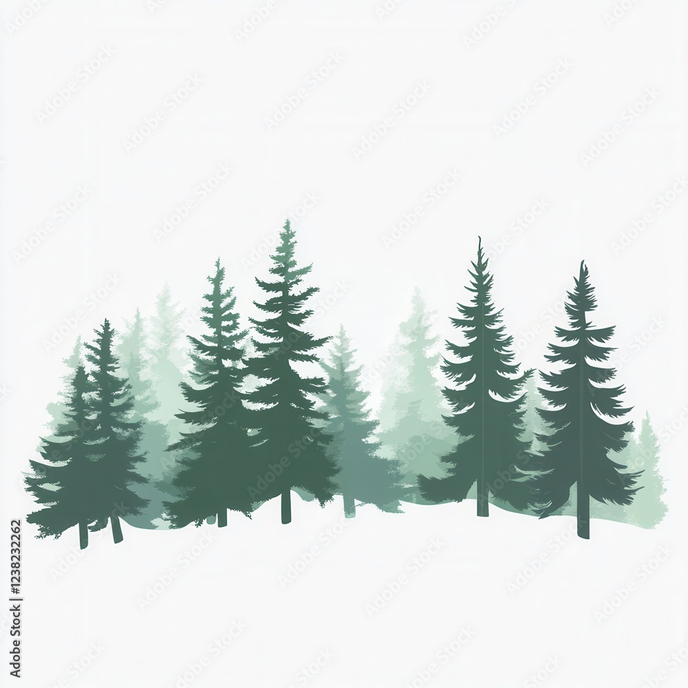 Obraz premium Minimalist forest scene featuring simple trees, ideal for design projects, digital art, and eco-friendly themes, transparent background for versatility