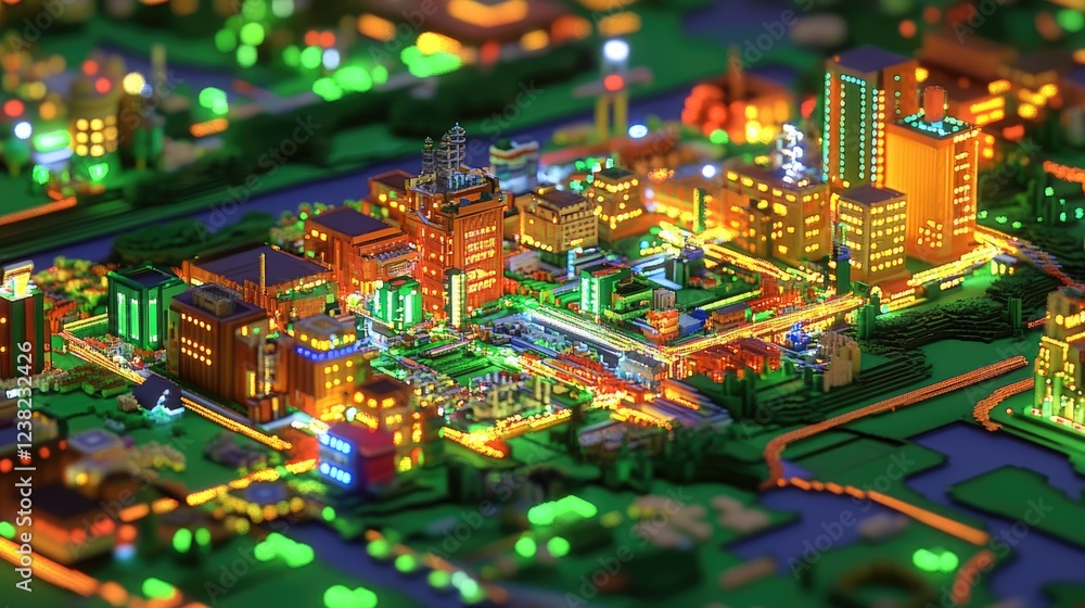 Obraz premium Holographic city map displaying real-time infrastructure integrity data