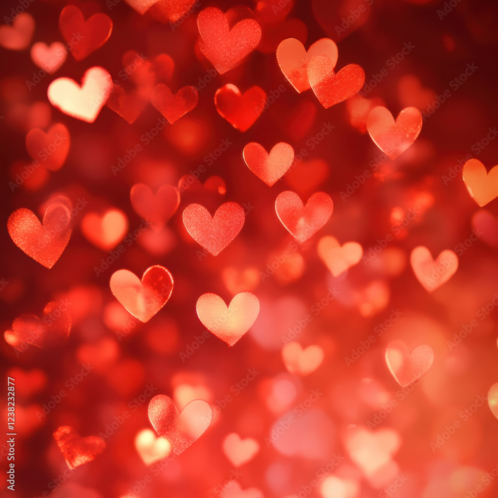Soft red bokeh hearts create romantic and dreamy atmosphere