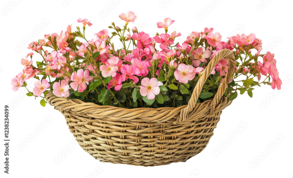Obraz premium PNG Beautiful pink flowers in a woven basket