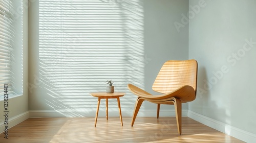 Modern Wooden Chair and Side Table in Sunlit Room Minimalist Interior Design Home Decor