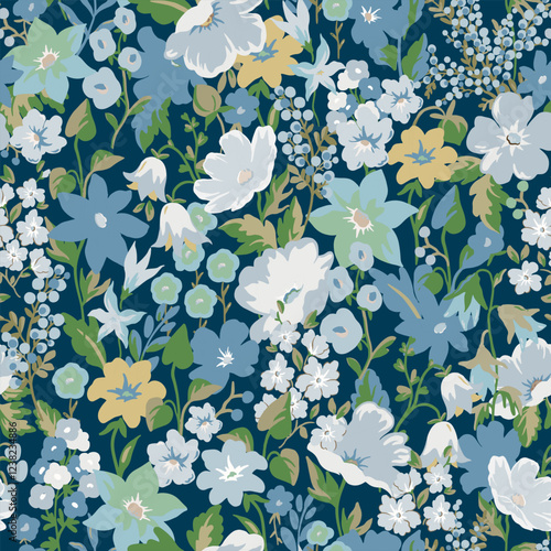 This beautiful floral plant background is perfect for fashion, wallpapers, and prints. It showcases the Liberty style known as millefleurs, and the Scandinavian floral design adds a modern touch.