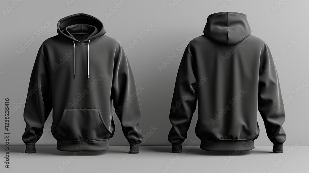 Isolated Black Hoodie Mockup Featuring Front and Back Custom Print Areas Isolated Black Hoodie Mockup Featuring Front and Back Custom Print Areas