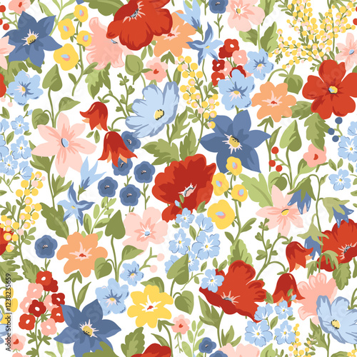 This beautiful floral plant background is perfect for fashion, wallpapers, and prints. It showcases the Liberty style known as millefleurs, and the Scandinavian floral design adds a modern touch.