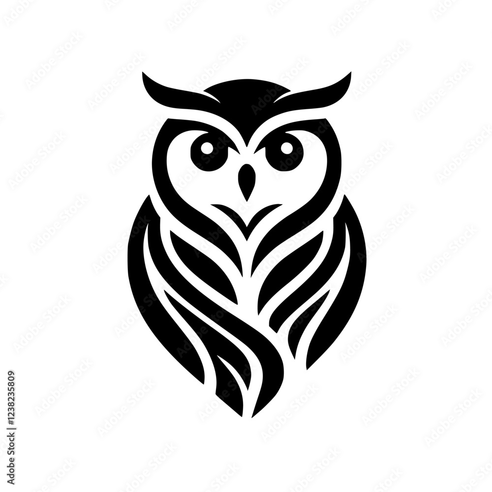 Fototapeta premium Abstract Owl: Black and White Bird Vector Graphic, Elegant Minimalist Design, Wildlife Symbol