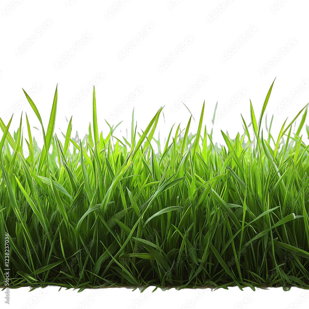 Fototapeta premium A vibrant patch of lush green grass, beautifully detailed and vivid, set against a clean white background, perfect for various design and creative projects.