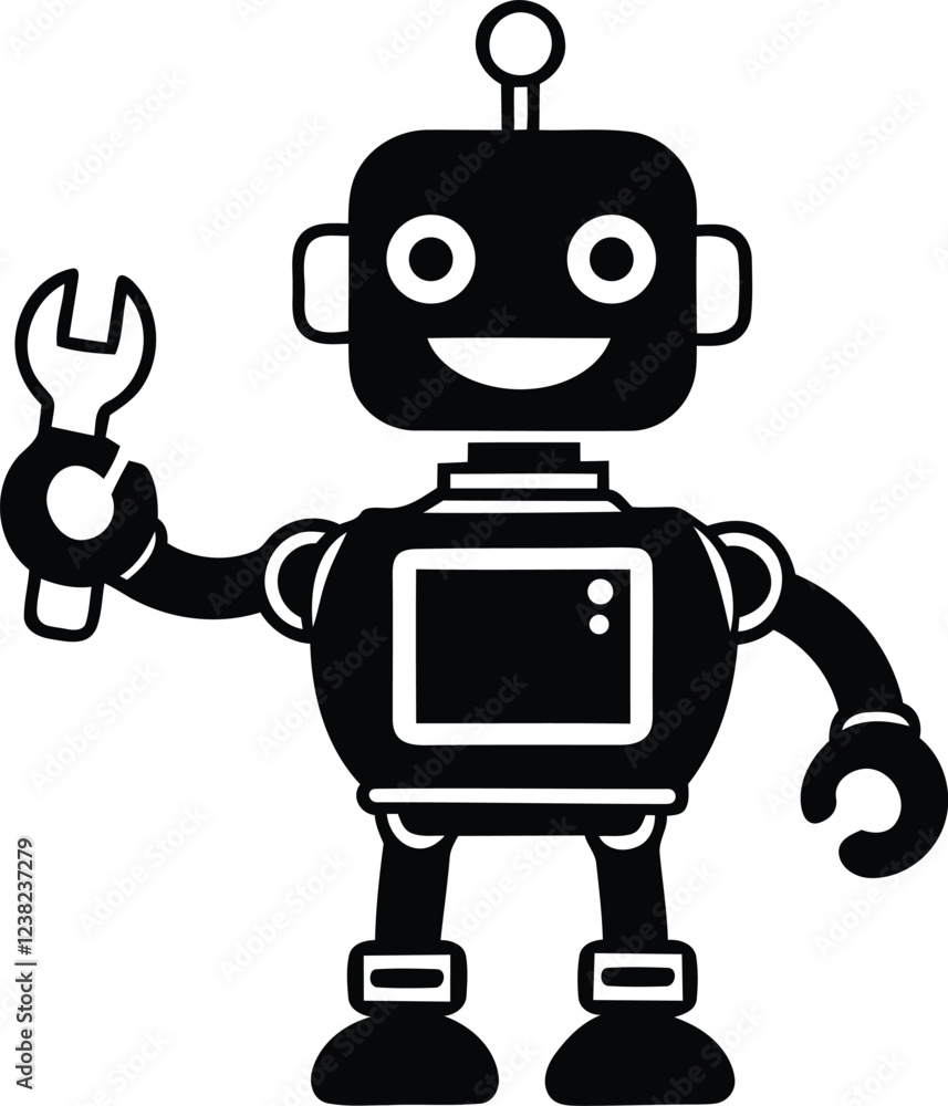 Mechanical Robot vector art, Modern Robot silhouette vector illustration, Robot isolated vector icon design Mechanical Robot vector art, Modern Robot silhouette vector illustration, Robot isolated vector icon design