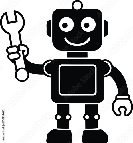 Mechanical Robot vector art, Modern Robot silhouette vector illustration, Robot isolated vector icon design