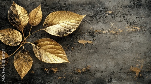 Wallpaper Mural Golden leaves arranged artistically on a textured dark background. Torontodigital.ca