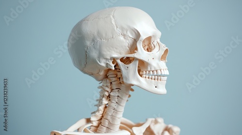 Wallpaper Mural A side view of a human skull and neck vertebrae model, illustrating anatomical features. Torontodigital.ca