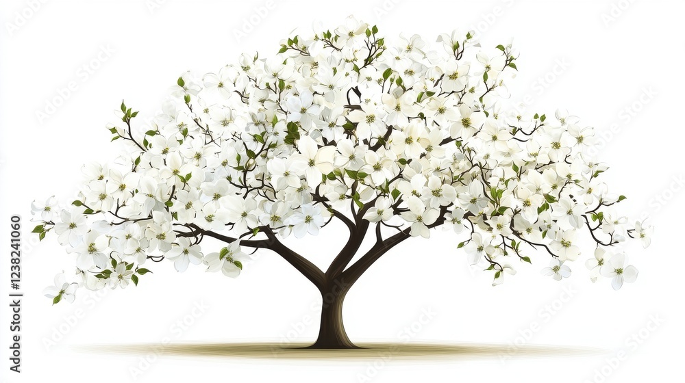 Elegant White Flowering Tree on a Bright White Background Elegant White Flowering Tree on a Bright White Background