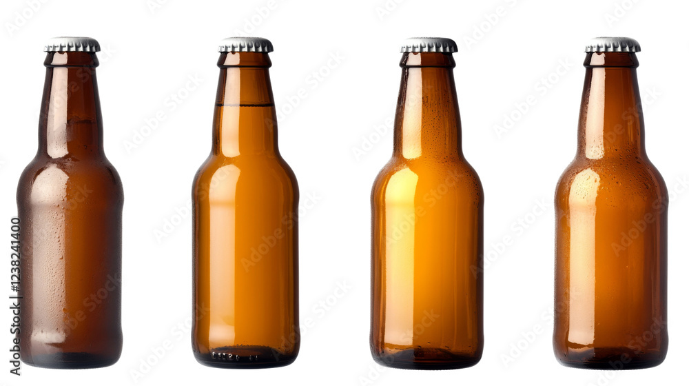 Four brown beer bottles with condensation and transparent background Four brown beer bottles with condensation and transparent background