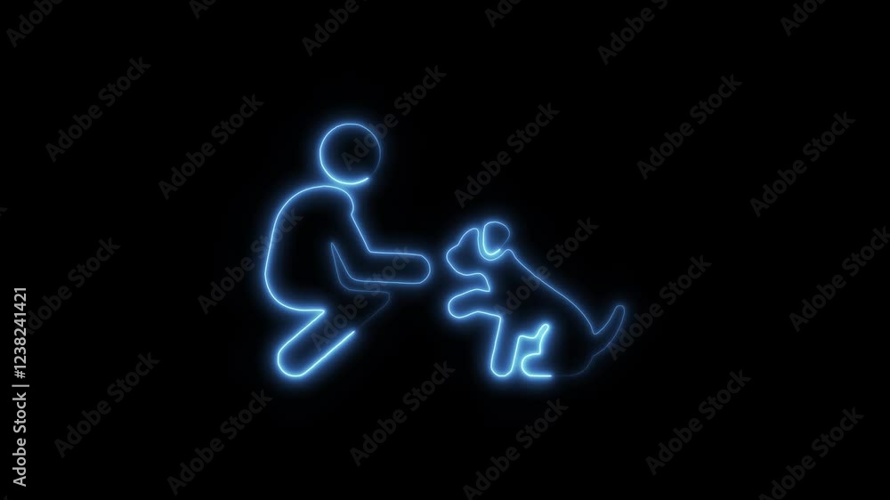 Glowing Neon Dog Training Icon Animation on Black Background, HD Motion Graphic Representing Obedience, Behavior, and Canine Education Glowing Neon Dog Training Icon Animation on Black Background, HD Motion Graphic Representing Obedience, Behavior, and Canine Education