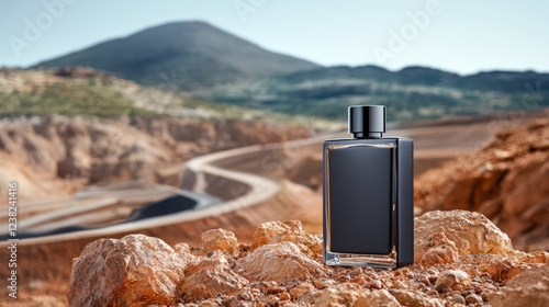 Wallpaper Mural A sleek perfume bottle set against a rugged landscape, highlighting luxury and nature. Torontodigital.ca